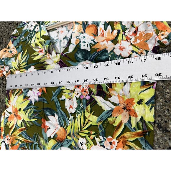 Capture Women Dress Size 10 Green Orange Yellow Floral Linen Viscose Pockets - Picture 3 of 7